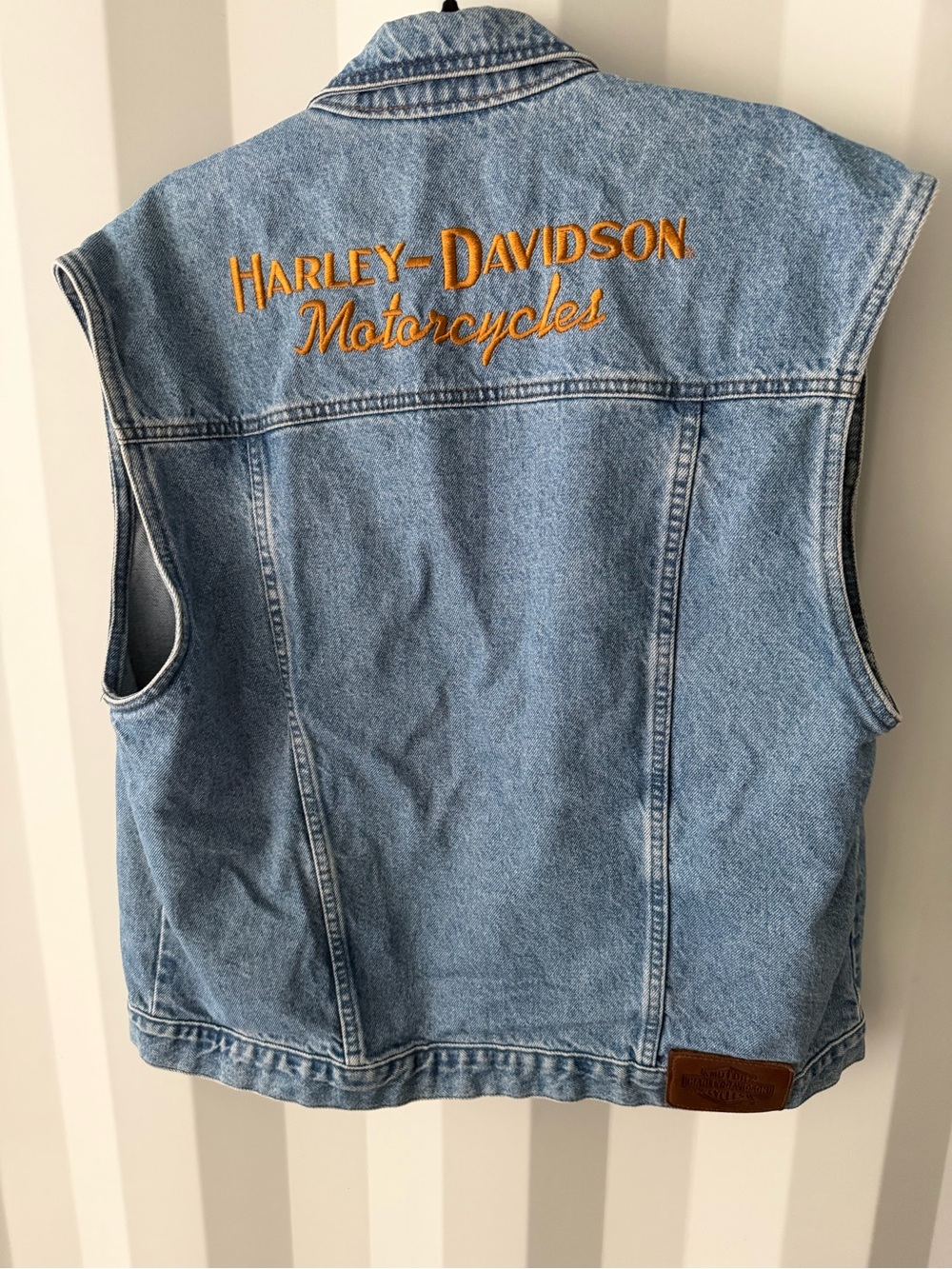 Vintage 90s Harley Davidson Biker Blues Denim Vest Made USA L Embroidered